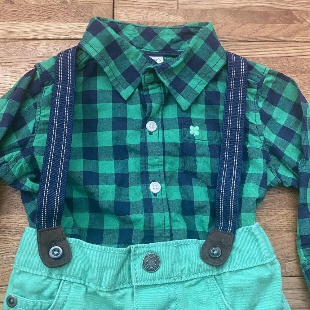 Carter's Plaid St. Patrick's Day Suspenders Outfit Size 12 Mo‎